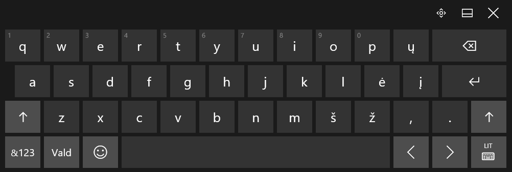 „Windows 10“ jutiklinė klaviatūra su gamykliniu lietuvišku išdėstymu
