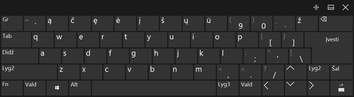 „Windows 10“ jutiklinė viso dydžio klaviatūra su gamykliniu lietuvišku išdėstymu